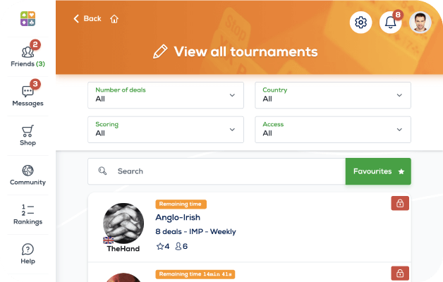 private tournaments screen-funbridge for web browsers